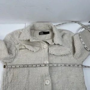 Zara Size S Shacket Jacket Cream Boucle Tweed Cropped Oversized Long Sleeve thumbnail 13
