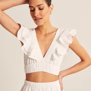 Abercrombie & Fitch Drama Poplin Ruffle Cropped Tank Top White Size XL thumbnail 1
