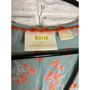 Maeve Anthropologie Blouse Womens‎ 4 Blue Excellent Cherry Print Ruffle Cape Top thumbnail 4