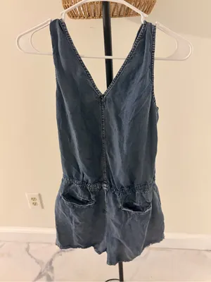 Pink Lily Denim Romper in Faded Blue thumbnail 5