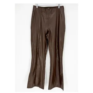 Abercrombie & Fitch Vegan Leather High Rise Slit Leg Flare Pants Women's L Brown thumbnail 2