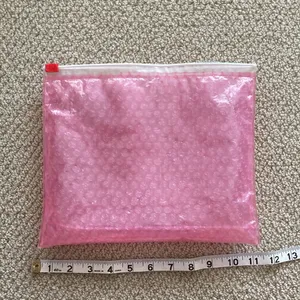 Glossier Bubble Pink Zipper Cosmetic Bag Pouch Slide Closure Like New 10.5” x 9” thumbnail 7