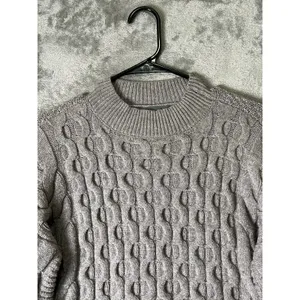Anthropologie Cable Knit Mock Neck Balloon Sleeve Cropped Sweater Gray Size S thumbnail 2