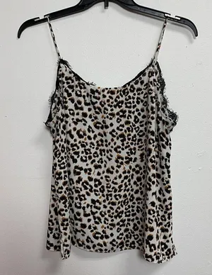 Bar III Slip On Cami Women’s XL Black Ivory Animal Print Eyelash Lace Tank Top thumbnail 5