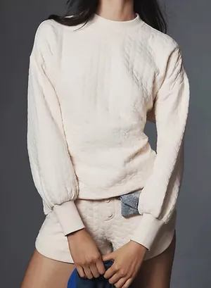 Anthropologie’s Grey State Long Sleeve Quilted Teddy Light Pink Crew Neck thumbnail 1