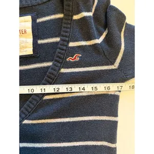 Hollister Women's Striped Y2K Cardigan‎ Sweater M Navy Blue White Rabbit Hair thumbnail 5