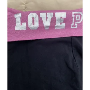 Y2K VS PINK M Foldover Black Flare Leggings Pink Silver Logo Low Rise Vtg thumbnail 8