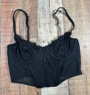 Gilly Hicks Black Lace Mesh Corset Top Small Underwire Bustier Goth Whimsigoth thumbnail 1