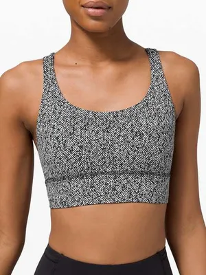Lululemon Energy Bra Long Line Medium‎ Support B-D Cup Herringbone Black Size 8 thumbnail 1