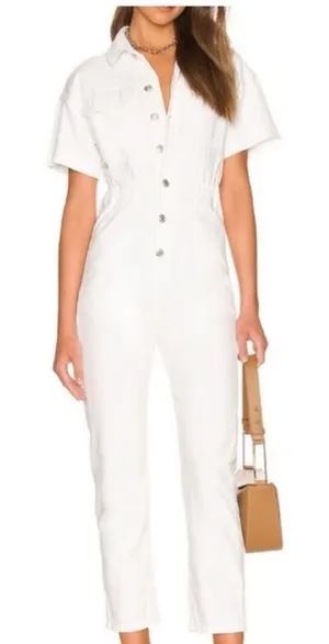 Free People Marci Denim Coveralls Utility Overalls‎ Sz XS in White thumbnail 1