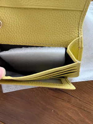 Compact Yellow Pebble Leather Key & Card Holder with Gold Ring thumbnail 5