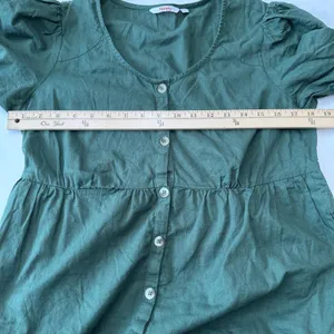 Honey Button Front Dress Puff‎ Sleeve Tiered Hem Casual Green Women's Large thumbnail 11