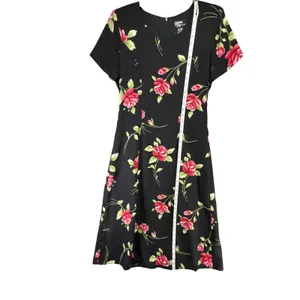 Vintage 90s Dawn Joy Floral Midi Dress Womens 5/6 Black Red Rose Romantic Goth thumbnail 9