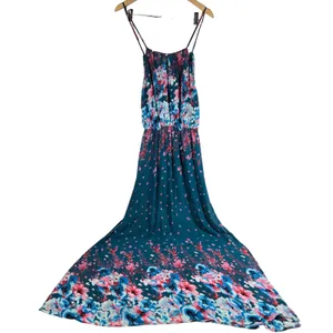 Fate Floral Maxi Dress Teal‎ Blue Pink Spaghetti Strap Elastic Waist M Halter thumbnail 1