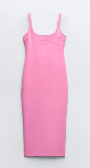 Zara dress midi bodycon fitted pink wedding party coctail thumbnail 3