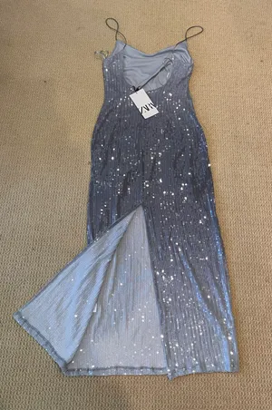 ZARA Ombré Sequins Spaghetti Strap Midi Dress Size XS thumbnail 9