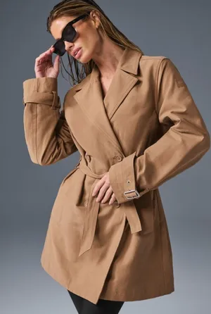 Alo Prime Trench Toasted Almond Tan Structured Belted Belt Long Coat Jacket S thumbnail 1