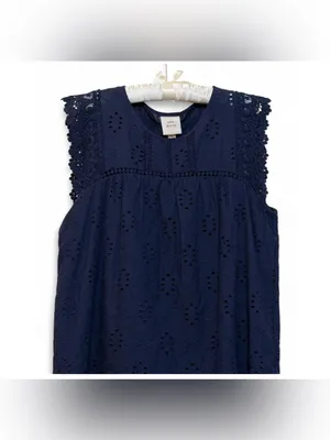 Knox Rose Women’s Boho Navy Eyelet Embroidered Lace Sleeveless Tank Blouse SizeS thumbnail 10