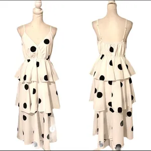 O.P.T Polka dot midi Dress layered ruffles Black Size XS thumbnail 2