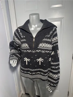 Marine Layer NWOT Whitney Quarter Zip Sweater L Palm Tree Fair Isle Après Ski thumbnail 5