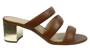 Michael Kors Paloma Flex Mule Sandals Gold Block Heel Brown Size 7M thumbnail 1