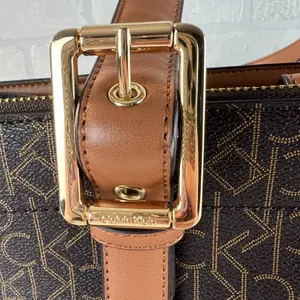 Calvin‎ Klein Signature Tote Shoulder Bag Brown CK Monogram Print Brown Leather thumbnail 4