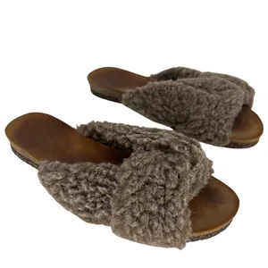 Flattered‎ Lou Teddy Knotted Genuine Shearling Slide Sandals in Taupe thumbnail 5