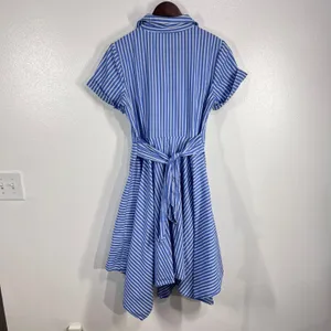Ivy + Blu Striped‎ Shirt Dress Fit & Flare handkerchief hem Cotton Blue White 10 thumbnail 4
