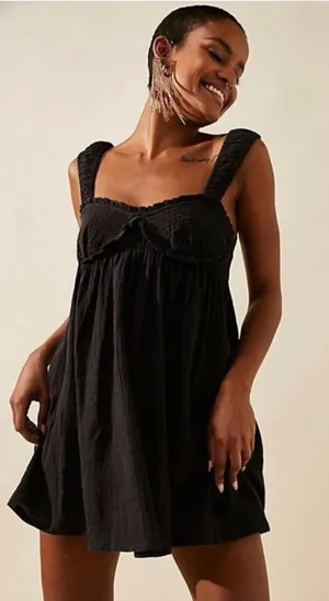 Free People Blissful Breeze Mini Dress in Black thumbnail 1