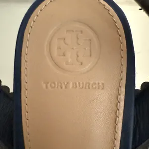 TORY BURCH Marguerite Perforated Floral Navy Blue Slingback Block Heel Sandal 10 thumbnail 5