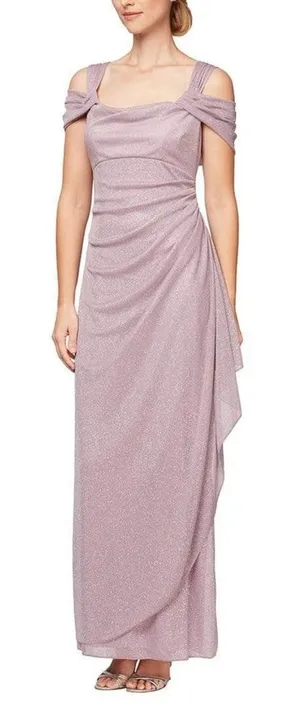 Alex Evenings Mauve Sparkle Ruched Off Shoulder‎ Gown Formal Evening Dress 16 thumbnail 1