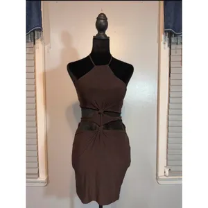 PrettyLittleThing Brown Cut Out Halter Bodycon Mini Dress Size US 4 NWT thumbnail 2