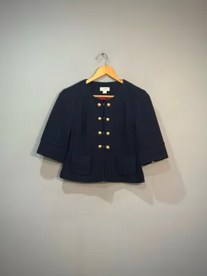 Black LOFT Cropped Double Breasted Jacket Size S EUC thumbnail 4
