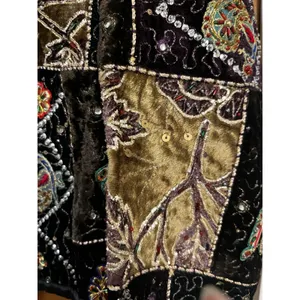 Vintage Velvet Patchwork Embroidered Jacket Black Size M thumbnail 6