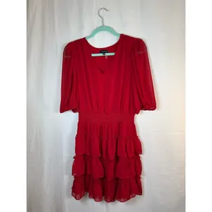 1.STATE Dress Womens M Red V-Neck Tiered Ruffle Midi Party Cocktail thumbnail 3
