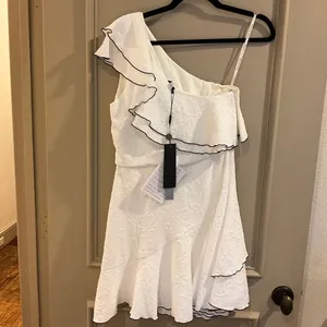 HALSTON HERITAGE Ruffled Asymmetric One-Shoulder Mini Dress White Size 4 NEW thumbnail 5
