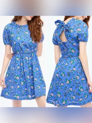 JCrew Factory Blue Floral Tie-Back Floral Dress Size 2 vacation resort wear thumbnail 2