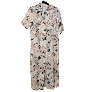 Faherty Pink White Linen Blend Pool Button Up Shirt Floral Midi Dress Size Small thumbnail 2