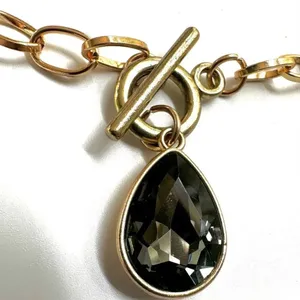 Gold tone grey rhinestone teardrop pendant necklace thumbnail 6