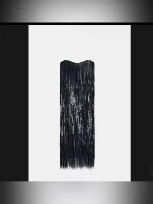 Zara‎ limited edition Strapless Black Fringe Sequin Evening Dress thumbnail 3