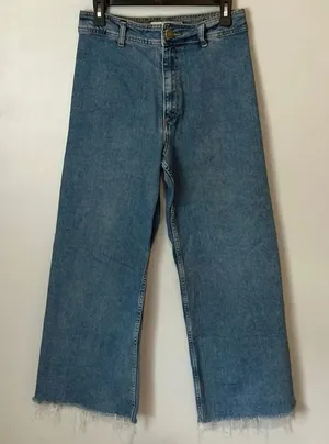 Zara High Rise Medium Wash Non Ripped Frayed Hem super wide leg Sz 8 #771 thumbnail 1