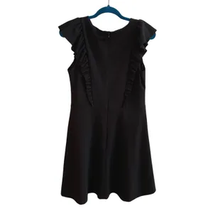 AQUA Ruffle Trim Fit and Flare Dress Womens Large Black Coquette Crepe‎ W0-6673 thumbnail 4