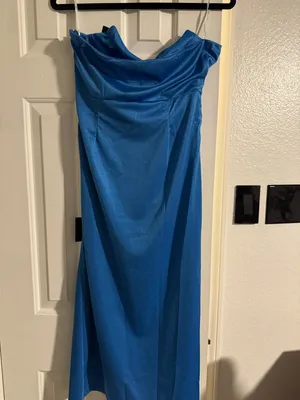 Lulus Elegant Status Bright Blue Knit Strapless Tulip Midi Dress thumbnail 6