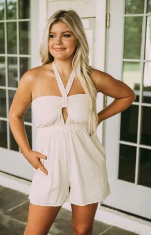 These Three Boutique Textured Halter Romper thumbnail 1