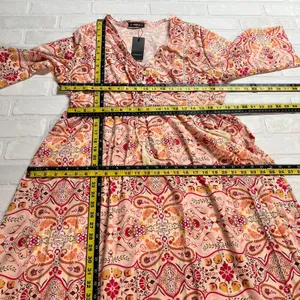 Sheilay Midi Dress Womens Large Pink Floral Tassel 3/4 Sleeve V-Neck‎ Summer NEW thumbnail 3