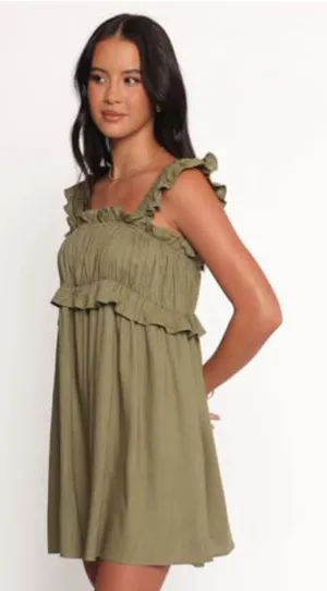 Petal & Pup- NWT- Orion Frill Strap Mini Dress - Olive Small thumbnail 1