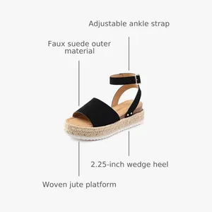 Dream Pairs Black Faux Suede Espadrille Platform Wedge Sandals Size 10 SDPW2359W thumbnail 4