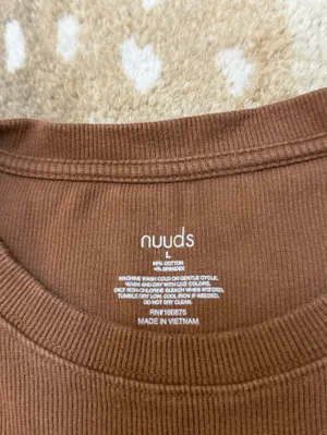 nuuds Long Sleeve Ribbed Crewneck Bodysuit L Brown Cotton Thong Snap thumbnail 3