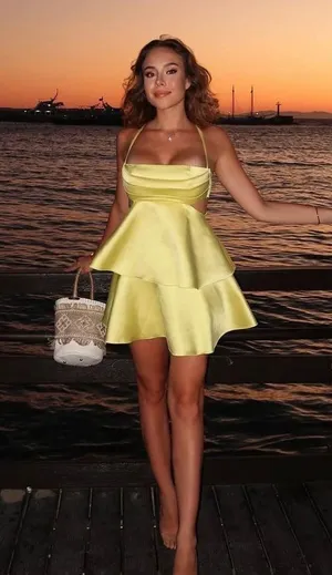 Zara dress mini cut out ruffle yellow blogger wedding evening summer party thumbnail 13