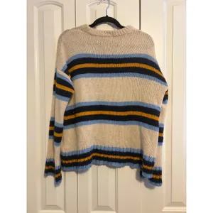 Urban Outfitters Striped Crew Neck Sweater Cream‎ Blue Yellow Navy M Medium thumbnail 5